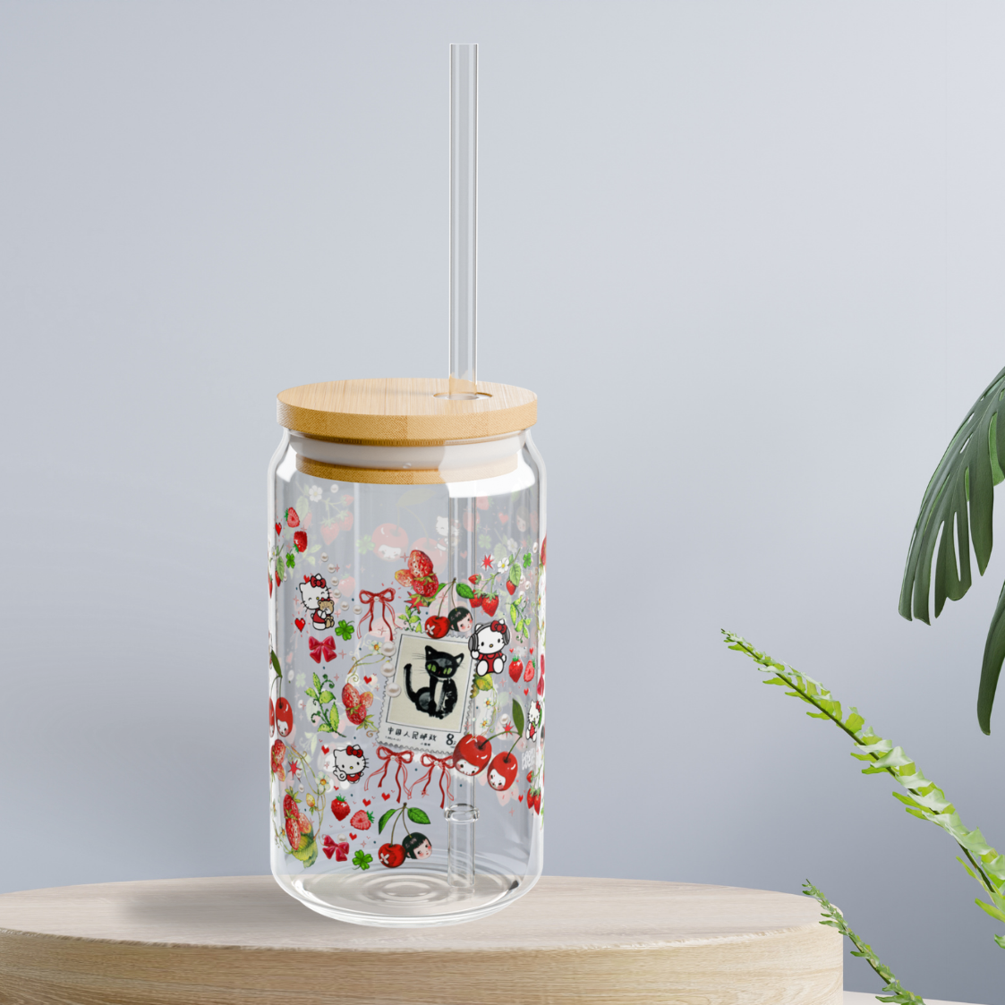 cherry kitty. glass sippy