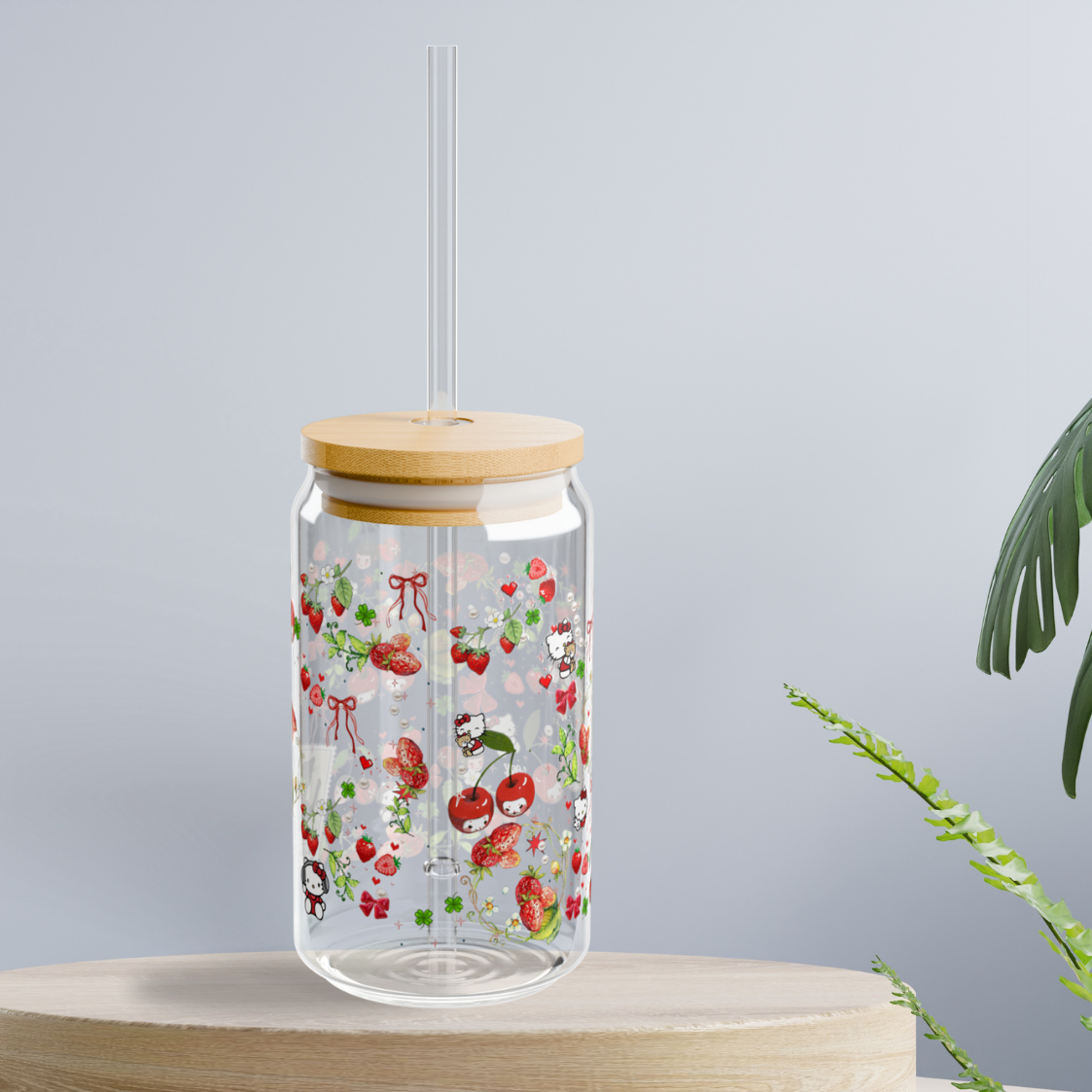cherry kitty. glass sippy