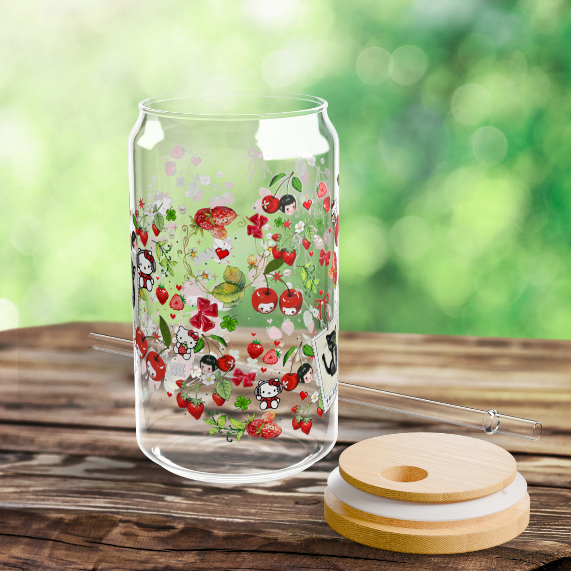 cherry kitty. glass sippy
