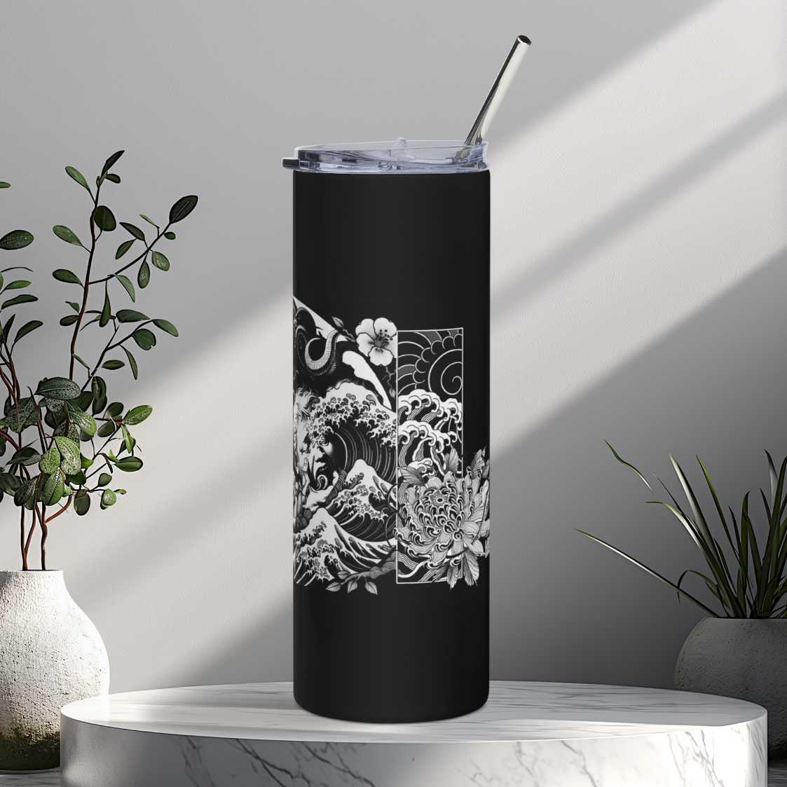 black tattoo. stainless steel tumbler