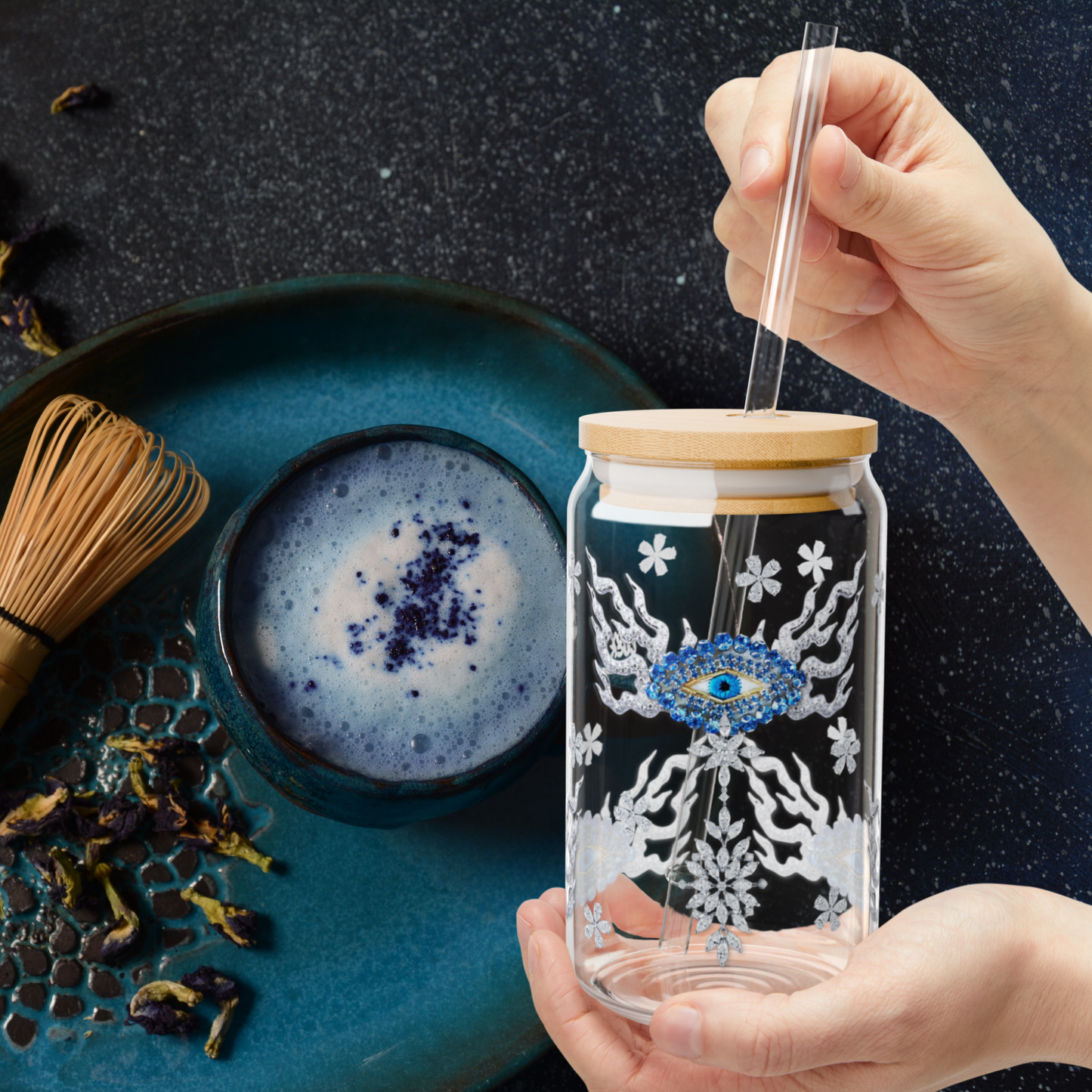 evil eye. glass sippy