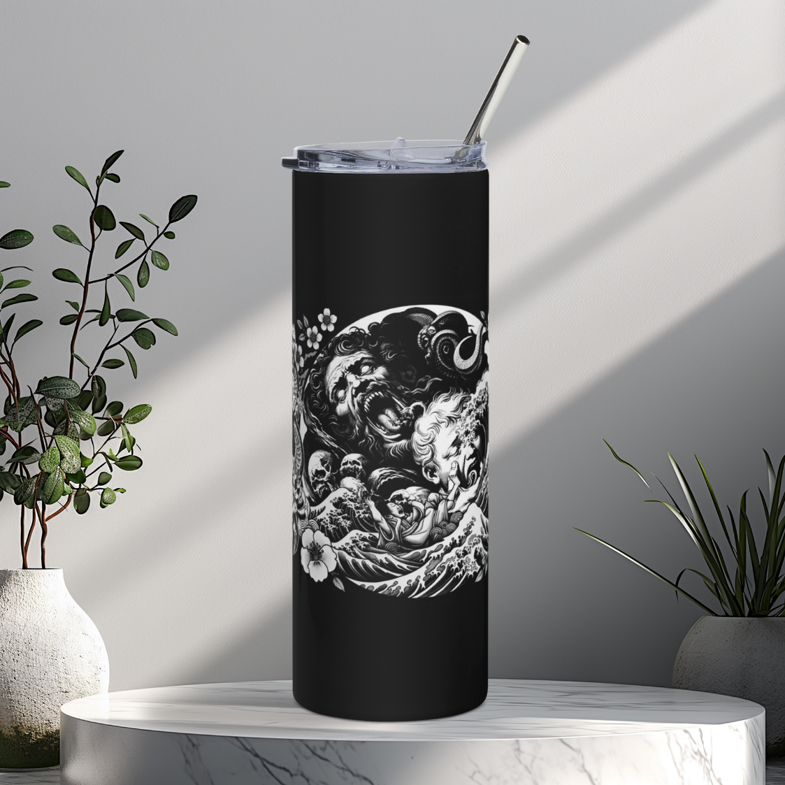 black tattoo. stainless steel tumbler