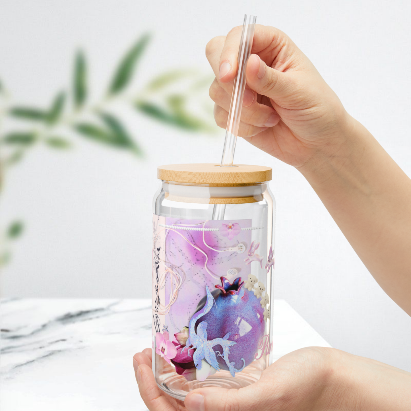 pom angel. glass sippy