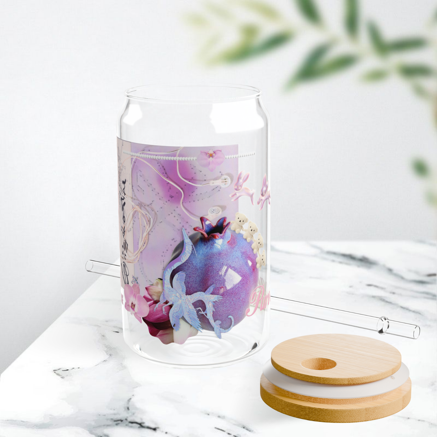 pom angel. glass sippy