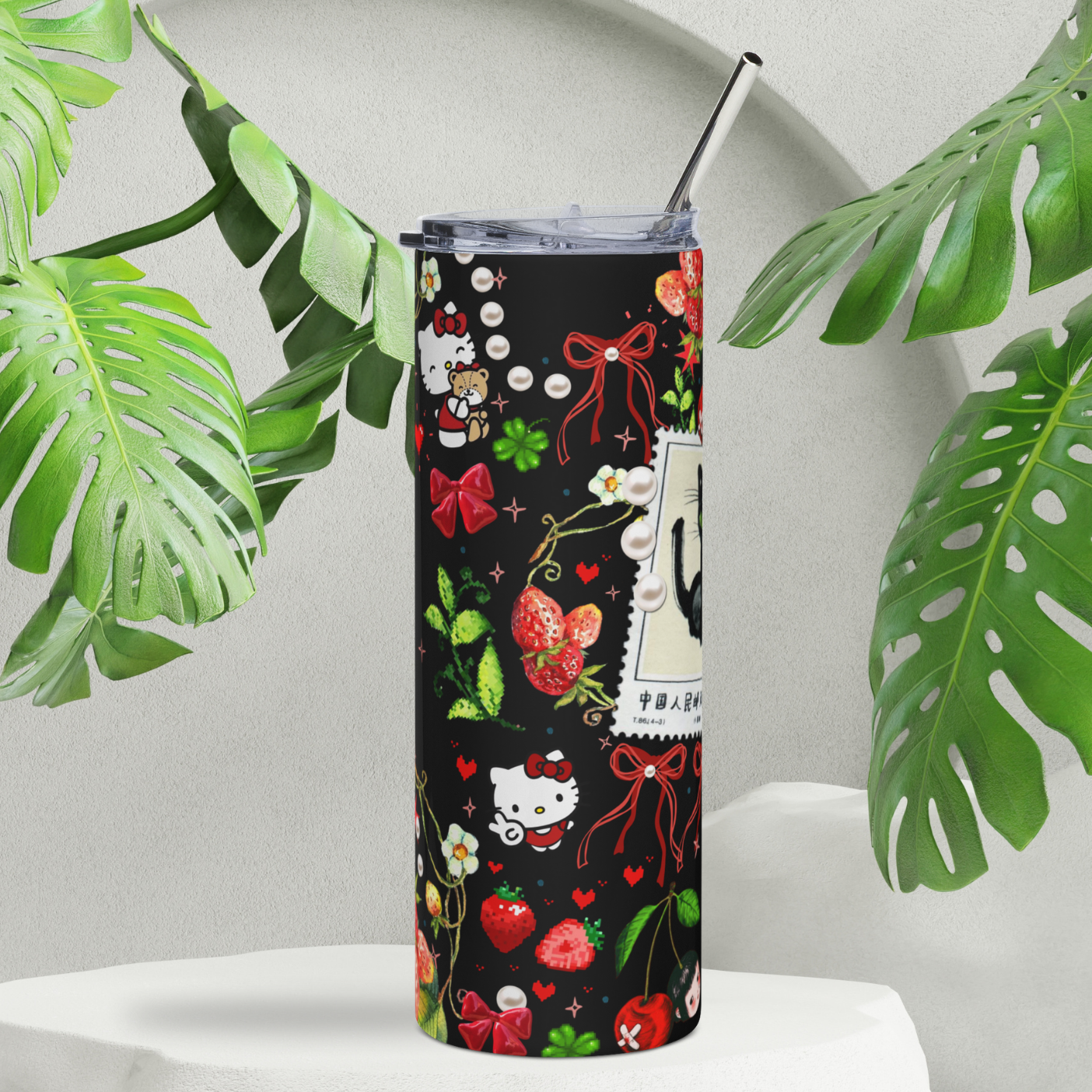 cherry kitty. stainless steel tumbler