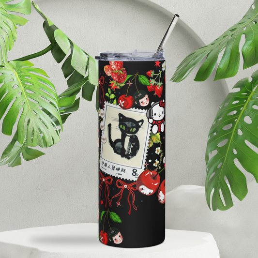 cherry kitty. stainless steel tumbler