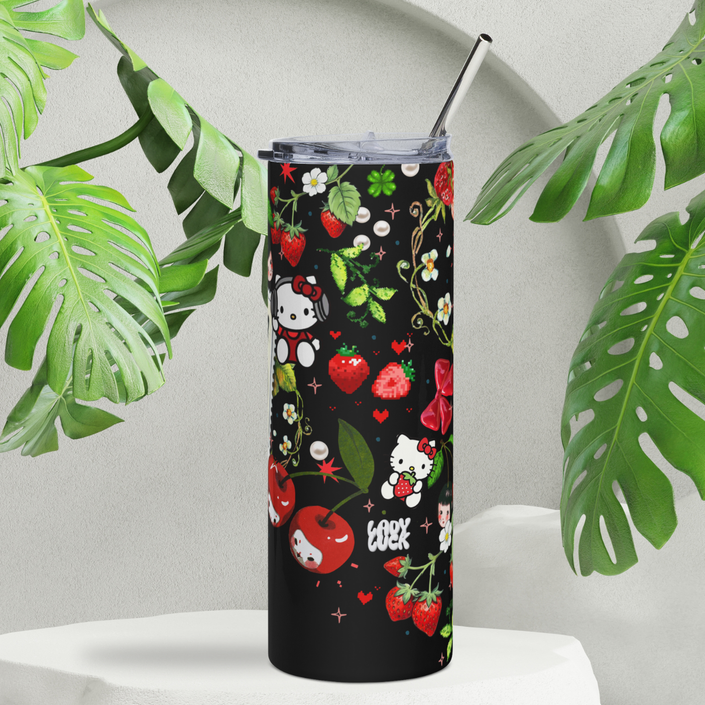 cherry kitty. stainless steel tumbler