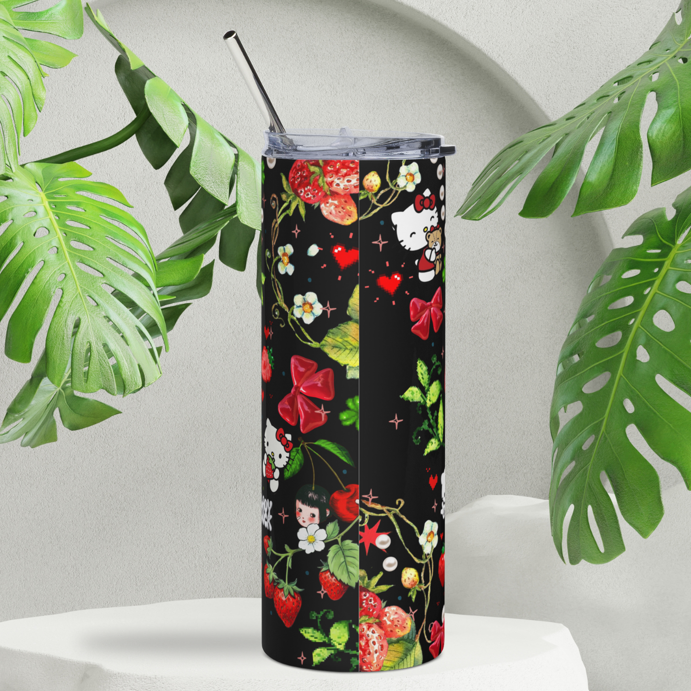 cherry kitty. stainless steel tumbler