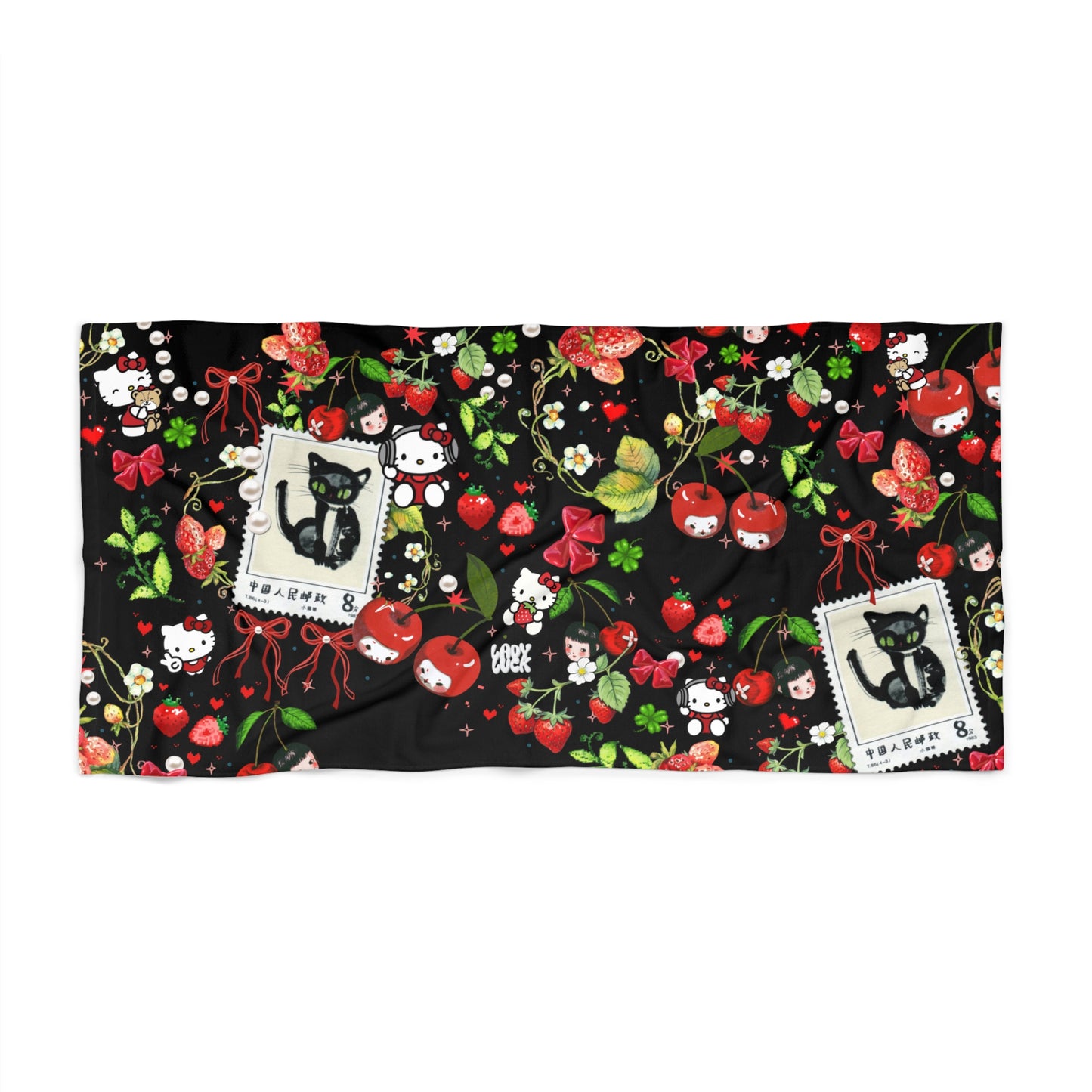 cherry kitty. beach towel