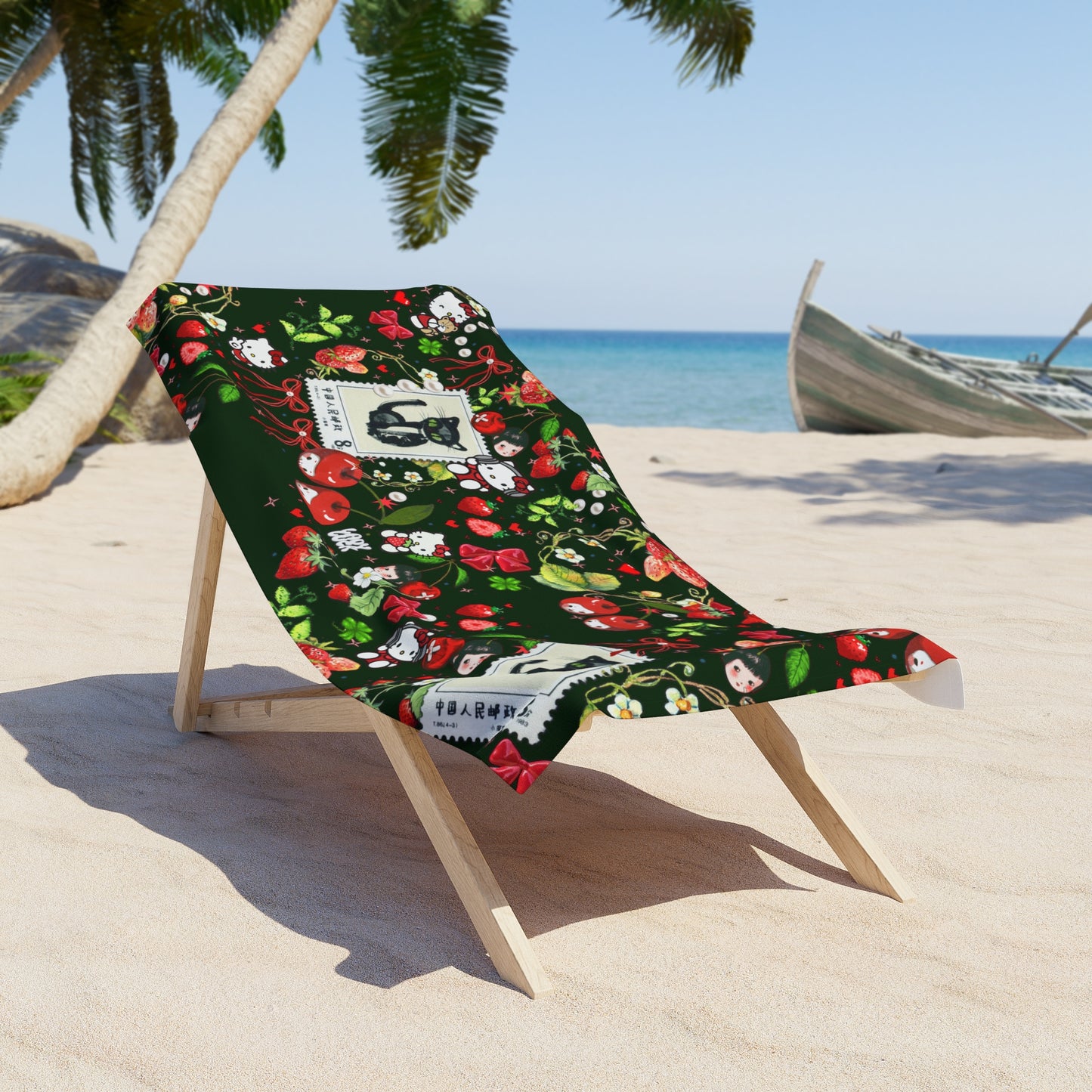 cherry kitty. beach towel
